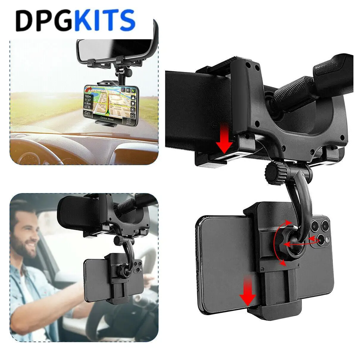 

Вращение на 360° Автомобильное зеркало заднего вида, подставка, регулируемый угол, GPS-держатель для мобильного телефона