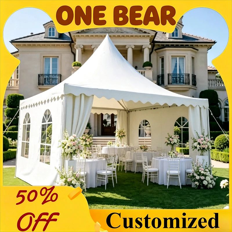 Custom Outdoor Aluminum Pagoda Peak Tent Waterproof Durable Canopy Shelter for Beach Grass Lawn Wedding Celebration Party
