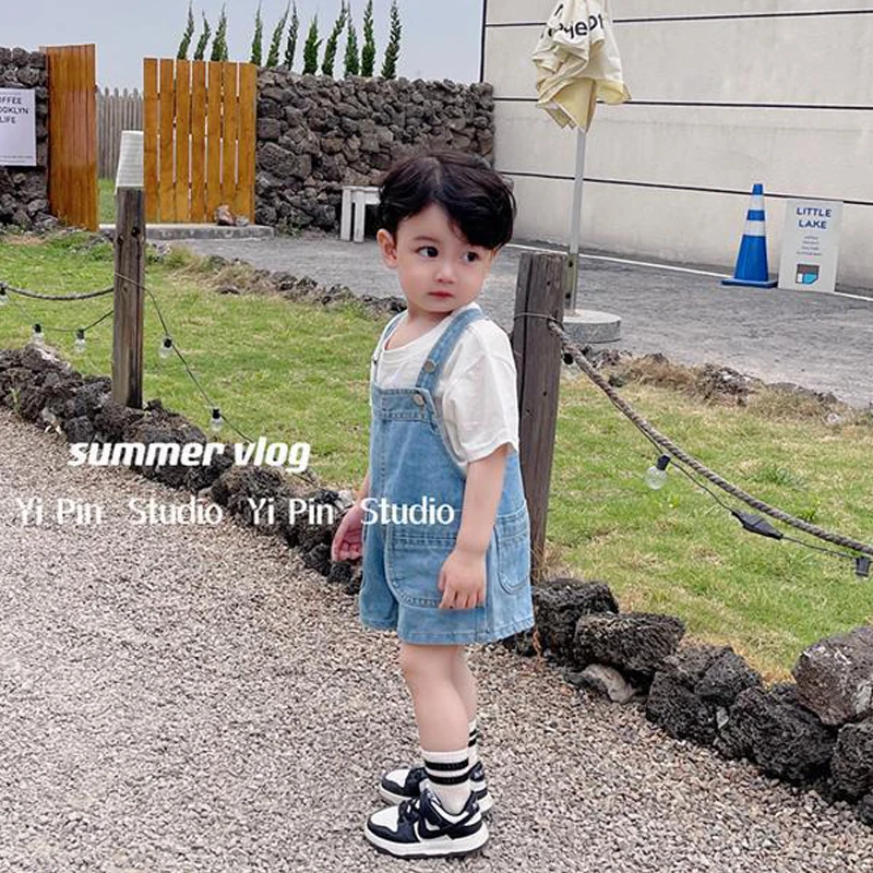 boys and girls overalls shorts casual Loose jeans pants For 1-8 Yrs Children Clothes Workwear big pocket Pants 2026 New Summer