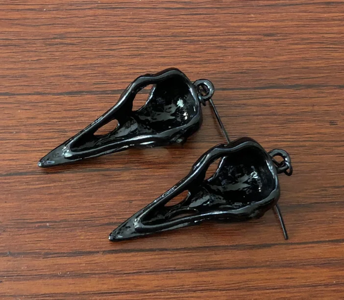 Gothic Black Raven Bird Skull Earring Punk Occult Crow Oddities Goth Jewelry