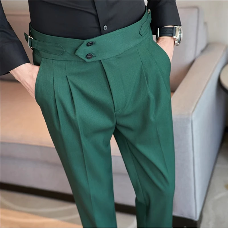 Naples High Waisted Straight Casual Pants Men Business Office Social Suit Pants Classic Wedding Party Trousers Costume Homme