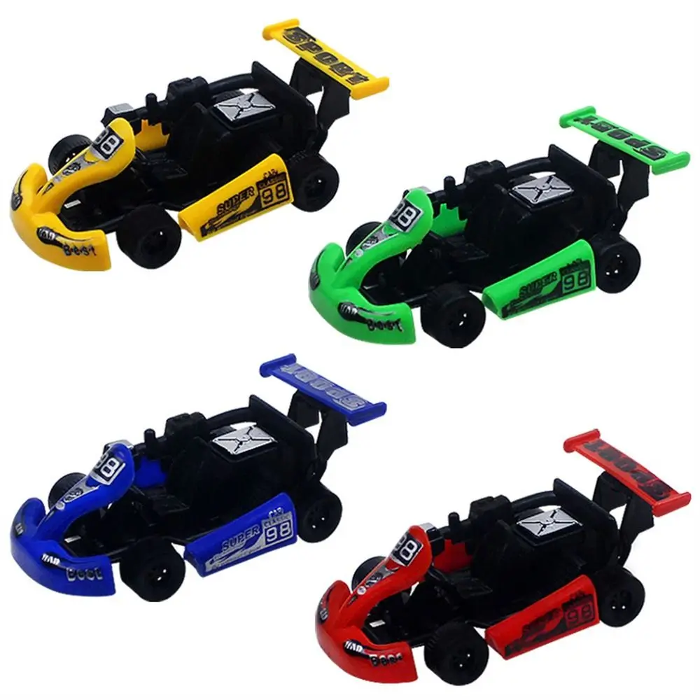 Presente de aniversário de quatro rodas puxar para trás carro veículo brinquedo colorido modelo de corrida kart plástico dos desenhos animados carro de corrida brinquedo para meninos