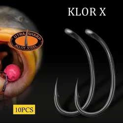 10pcs Carp Fishing Hook Curved Long Shank Beak Point PTFE Coating Micro Barbed Size 2/4/6/8 For Loop Hair Rig