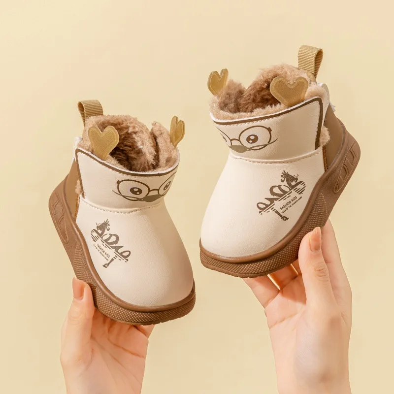 أحذية أطفال كاجوال أحذية الكاحل من جلد البولي يوريثان أحذية شتوية للأولاد مطبوعة مضادة للانزلاق دافئة سميكة القاع كاكي ​   حذاء وردي مقاس 16-25
