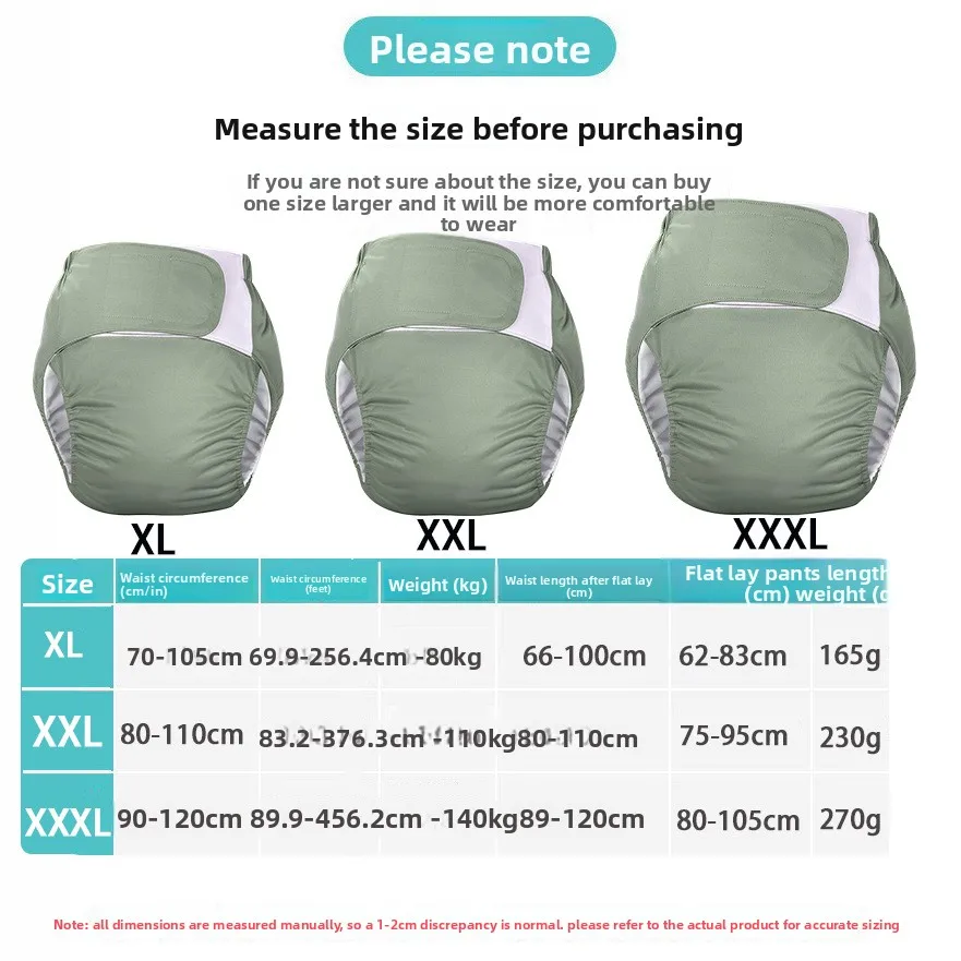 Washable Adult Cloth Diapers - Reusable with Hook Loop, Waterproof & Anti-Leak for Incontinence, Bulk Available