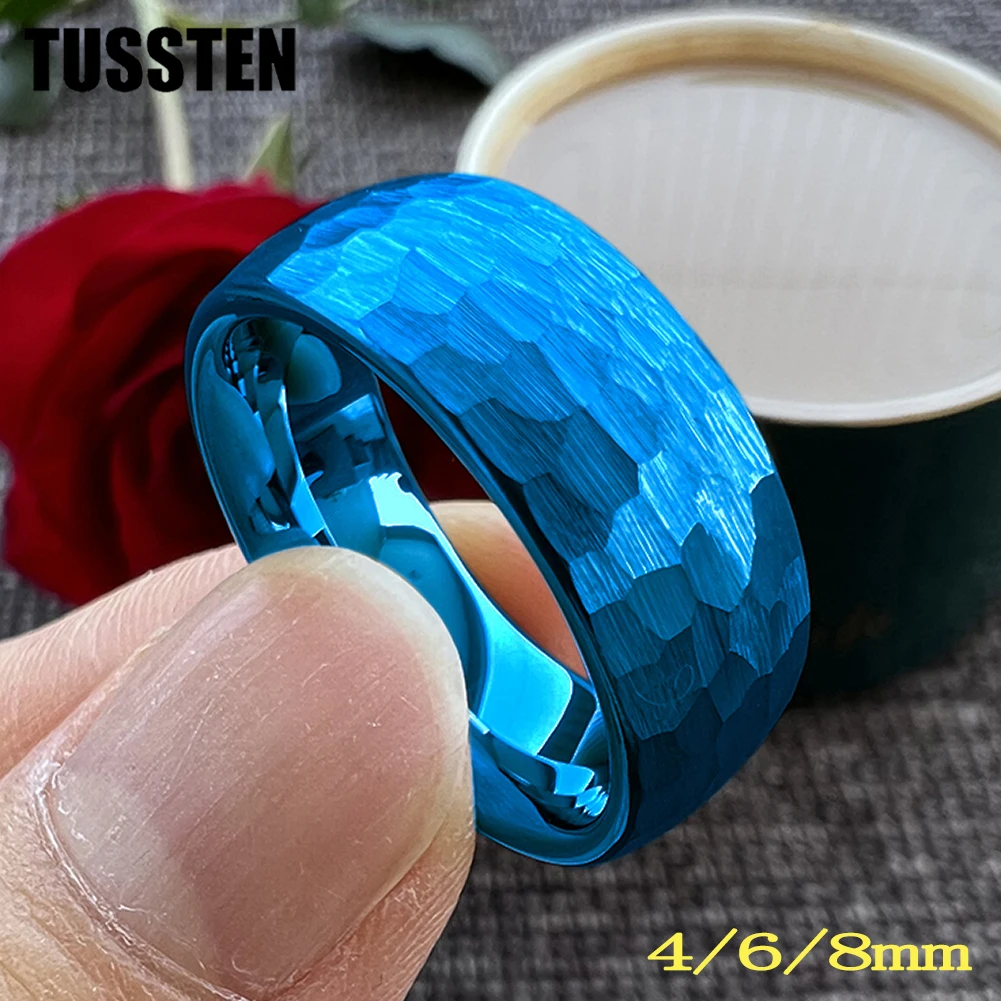 Tussten 4/6/8Mm Mannen Vrouwen Hamer Ring Koepelvormige Wolfraam Trouwband Mode Sieraden Groot Vakmanschap Comfort Fit