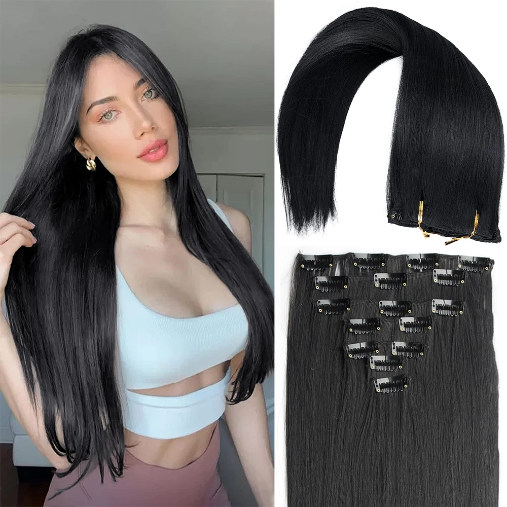 

7Pcs/Set 16 Clips Hair Extension Long Straight Natural Hair Ombre Blonde Hairpiece Heat Resistant Fiber For Women Hairstyle