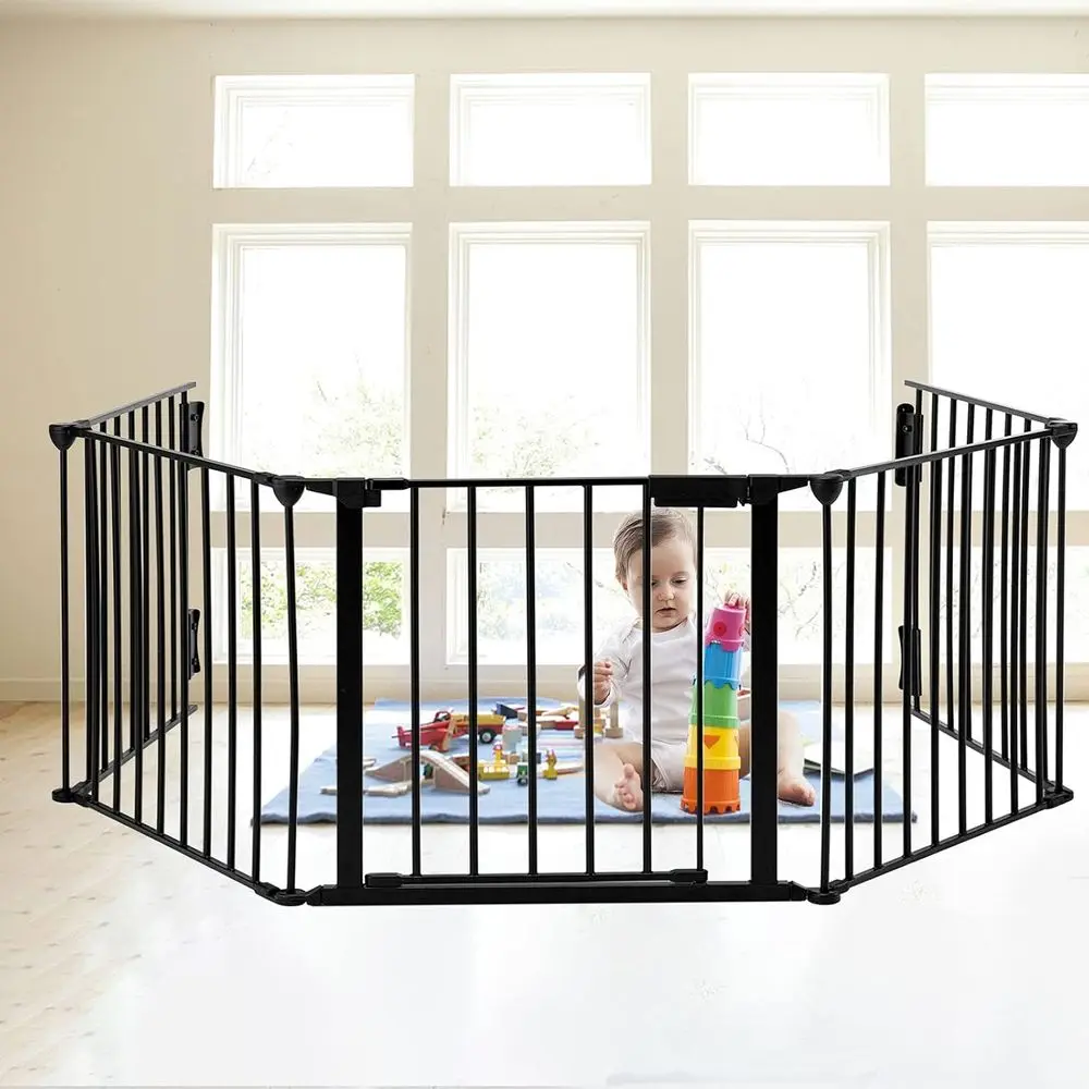 118inch Extra Wide Black Baby Gate with Door, Metal Long Baby ence, Tall Pet Dog Gates or House Stairs Doorways,10t Child Saety