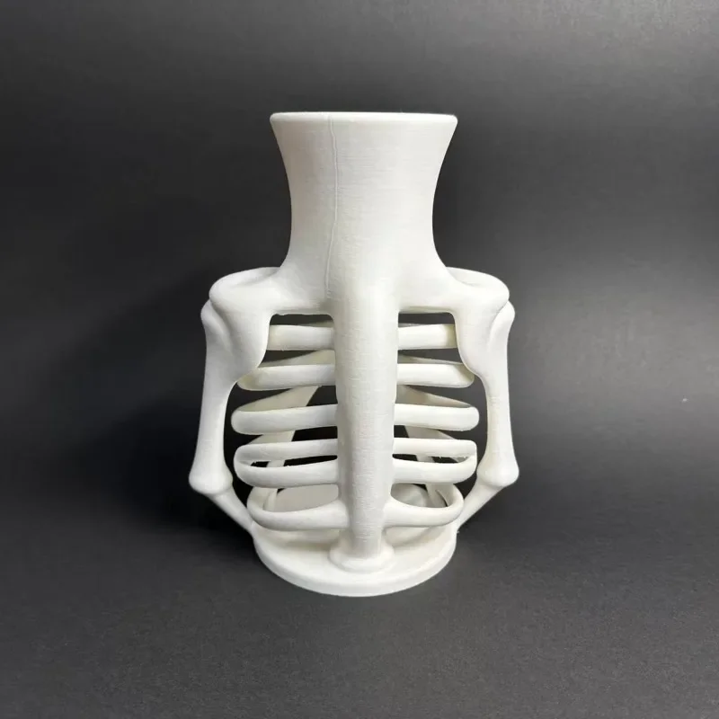 3D Printed Skeleton Bone Vase Warm White Skull Rib Cage Flower Holder Halloween Desk Home Room Decoration Craft Gift Ornament