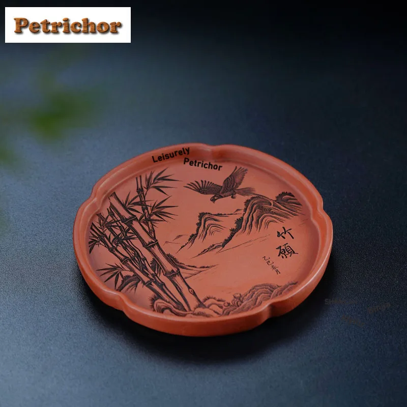 

Yixing Zisha Plum Blossom Bamboo Tea Tray Dried Fruit Plate Coffee Storage Board Organizers Desk Dishes For Serving Tea Set Gift