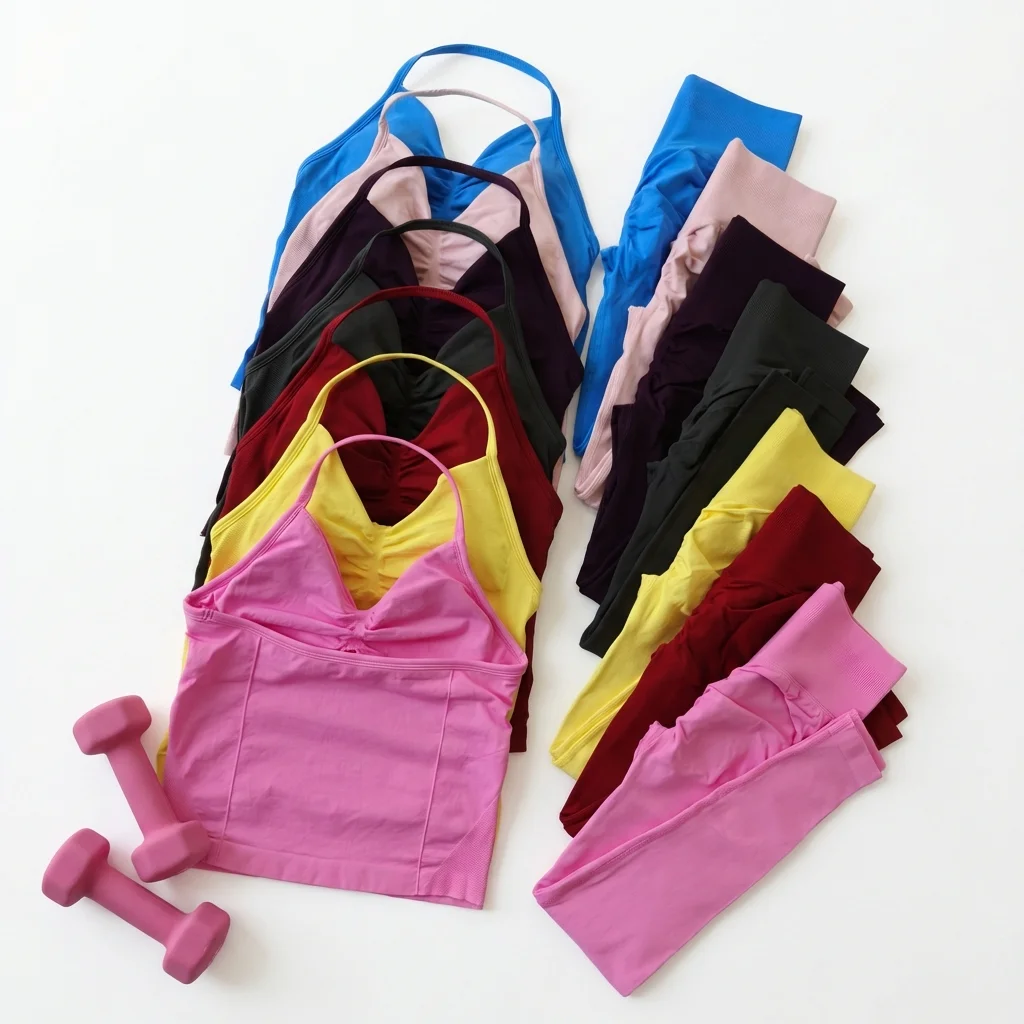 2 Pieces Shorts Yoga Set Women Backless Halter Tops High Waist Seamless Shorts Sets Gym Suit Fitness Sportswear Workout Sets