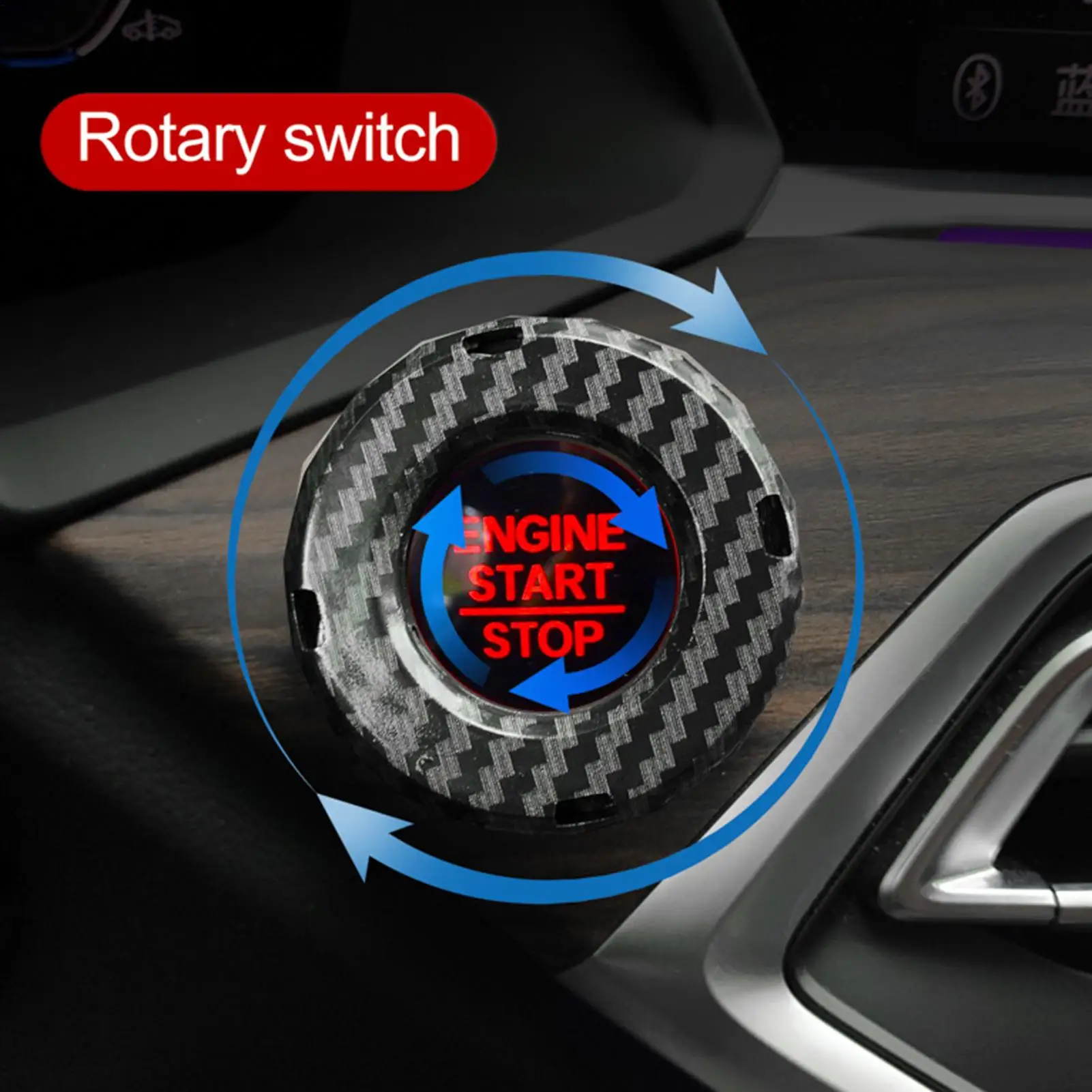 Push Start Button Cover Carbon Fiber Protective Power Control Trim Push Start Button Ignition Protective Cover Stylish for Cars