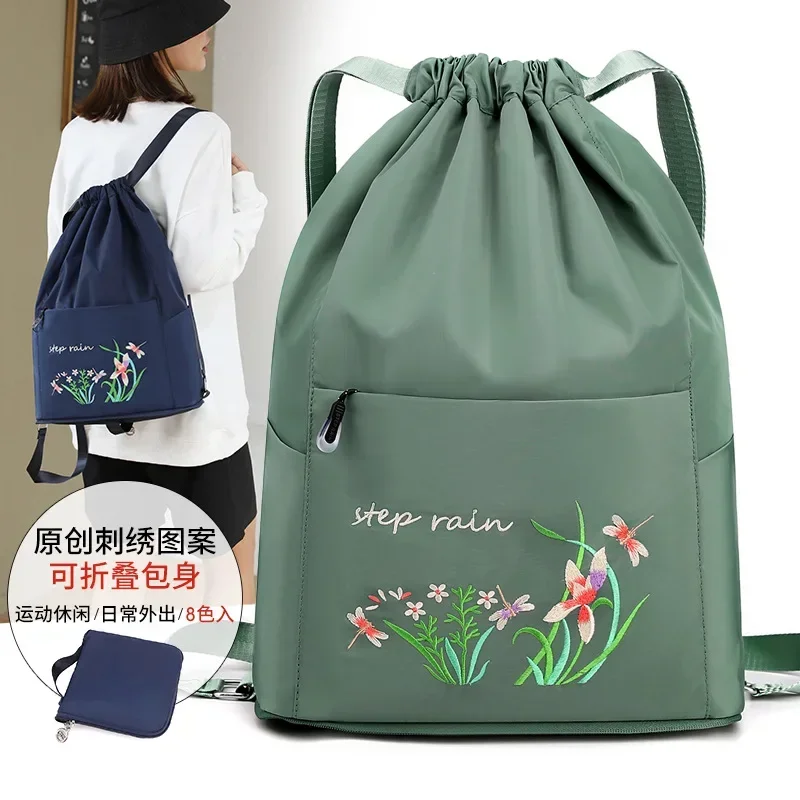 Women Floral Printed Backpack Casual Drawstring Folding Rucksack Fashion Waterproof Nylon Bag Large Capacity Mochila 2023