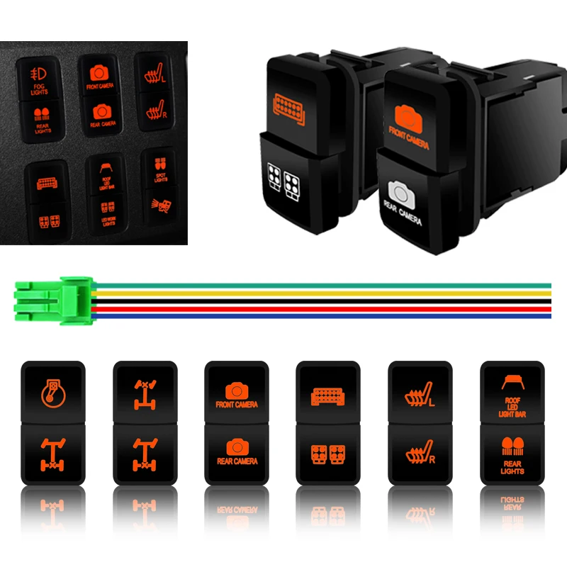 مفتاح إغلاق بزر ضغط مزدوج برتقالي ليد لتويوتا ، برادو ، 4 عداء ، لاندكروزر ، FJ كروزر ، تاكوما ، كاميرا خلفية أمامية ، 12 فولت