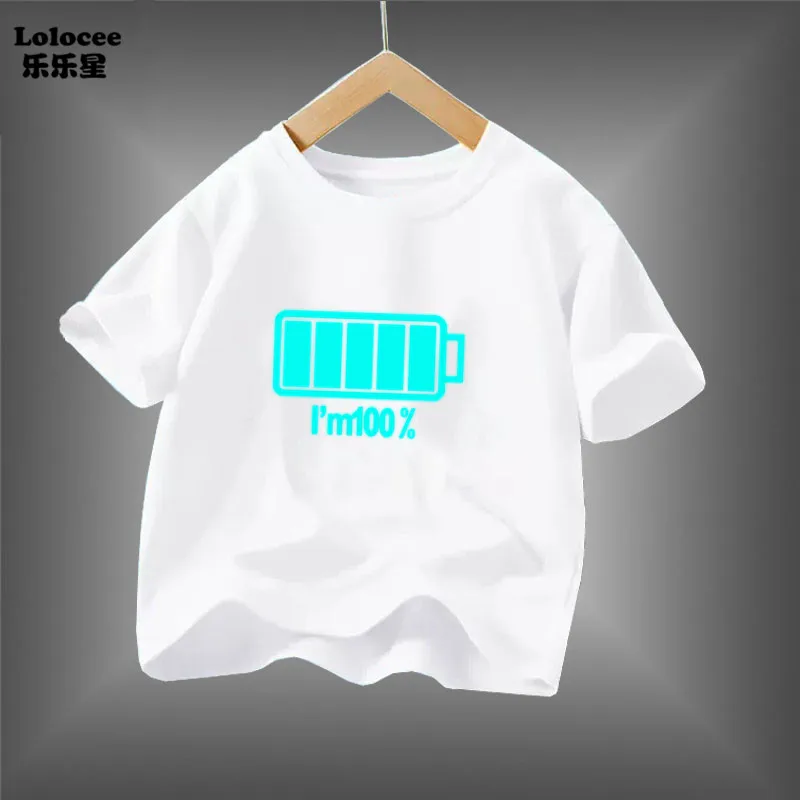 2023 New Boys Luminous Battery T Shirts Summer Short Sleeve Glowing Children\'s Clothes Kids Casual Tees Tops