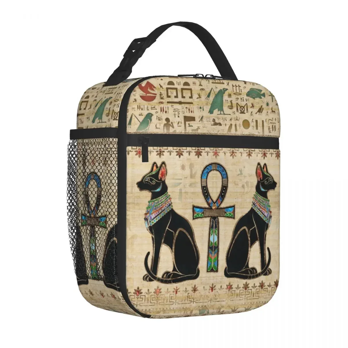 

Egyptian Cats And Ankh Cross Thermal Insulated Lunch Bags Ancient Egypt Portable Bento Box Cooler Thermal Lunch Box