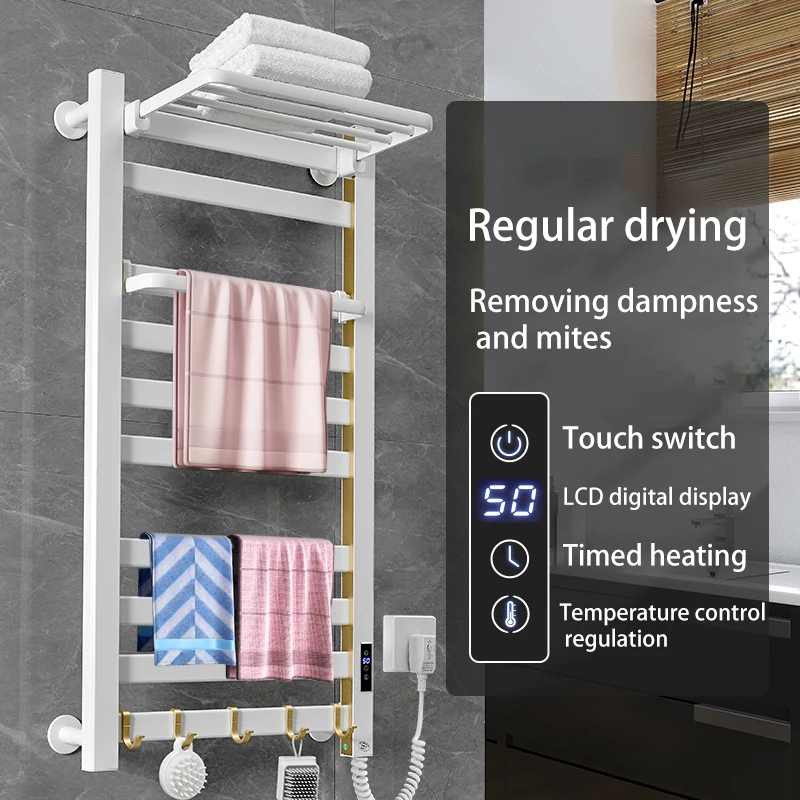 Bathroom Electric Towel Rack Temperature&Time Control Digital Display Heating Towel Rack Towel Dryer Free Punch Heater Towel