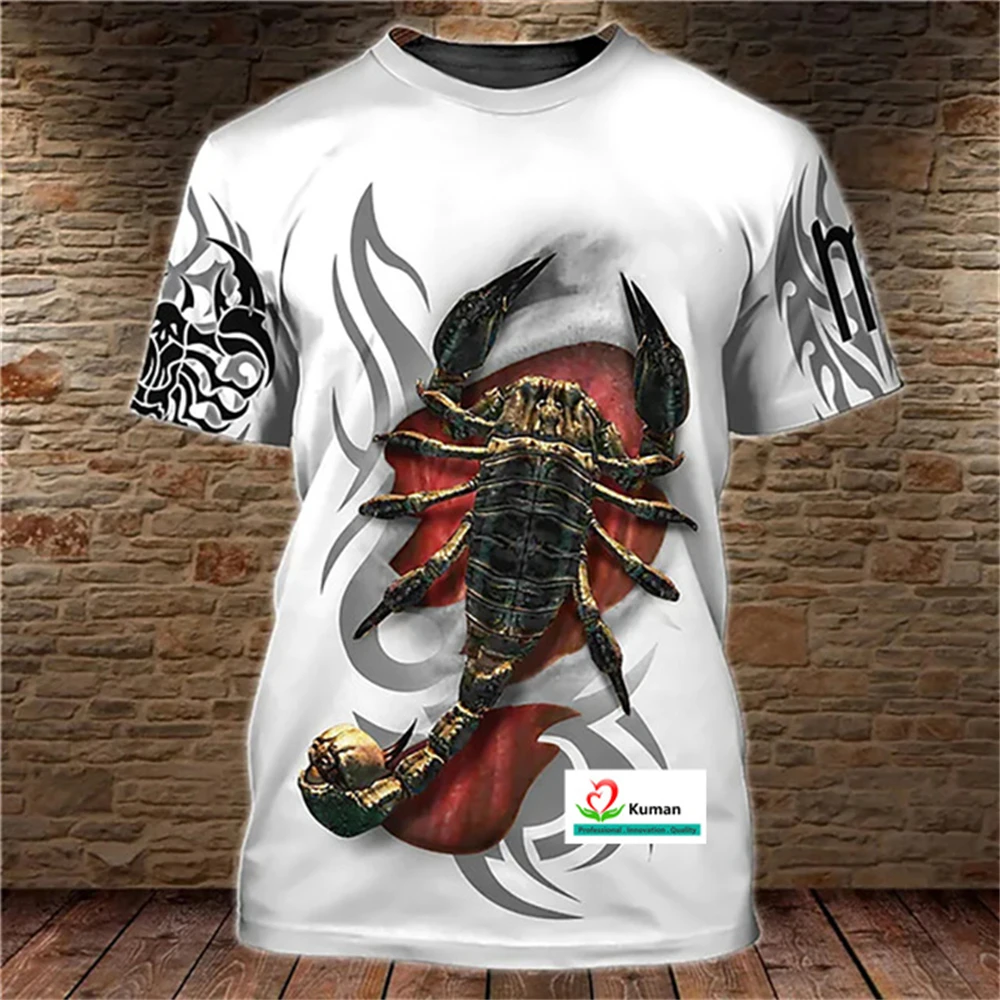 Scorpio pattern 3D printing summer men\'s and women\'s round neck T-shirts, casual short sleeved streetwear, oversized tops, trend