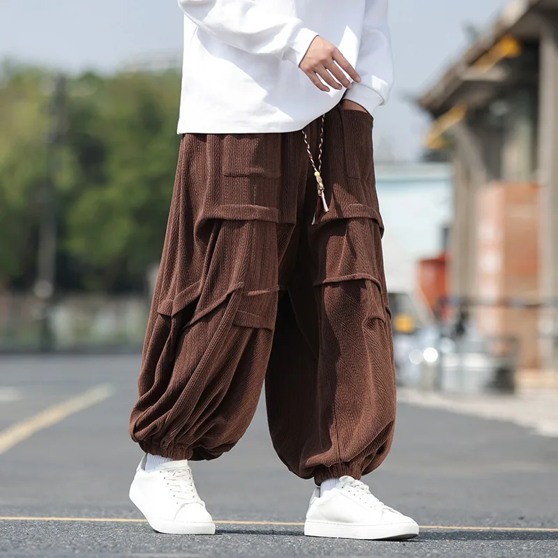 

Men‘s Corduroy Vintage Pleated Harem Pants Autumn Winter Wide Leg Loose Fit High Street Japanese Style Lazy Fashion Trousers Men