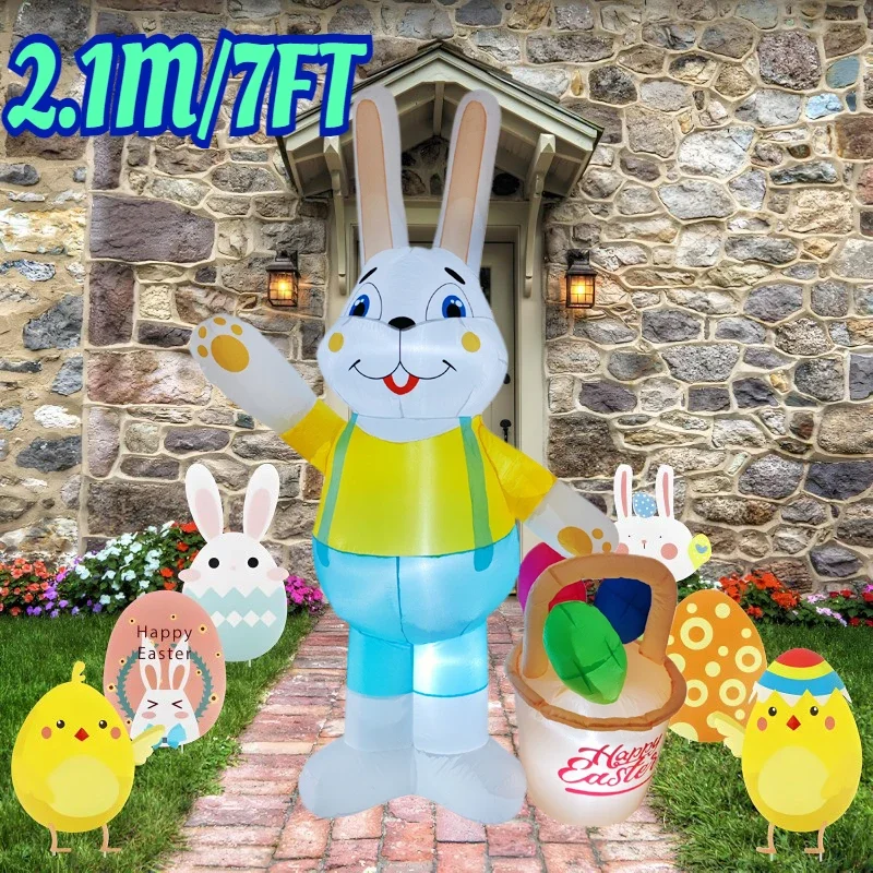 

2.1M/7FT Easter Inflatable Toys Bunny with Vegetable Basket Outdoor Yard Garden Homes Inflatable Decoration Model Glowing Rabbit