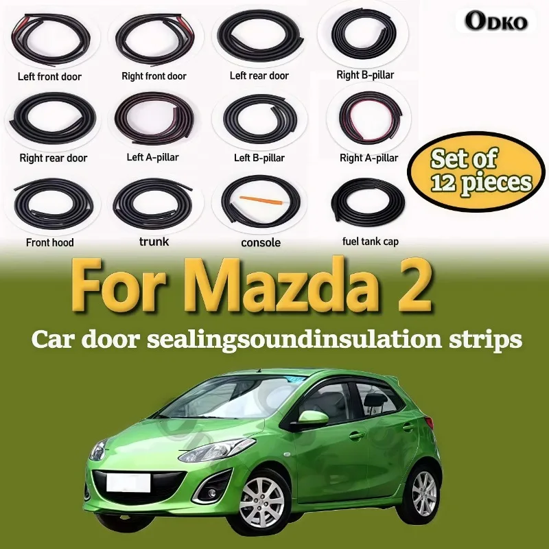 Car Door Seal Strip Rubber Noise Insulation Dustproof Seal Strip Not easy to Fall off For Mazda 2 Car Accessories 12Pcs