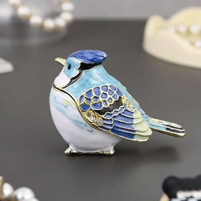 Ornamental Bird Jewelry Box with Fitted Lid, Raised Texture, and Metal Body for Holding Small Jewelry Together best sale