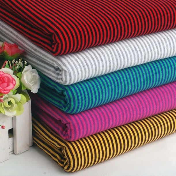 2mm colorful stripe 100% cotton knitting elastic fabric DIY sewing T-shirt leggings Clothing fabric width 50* 165cm  telas