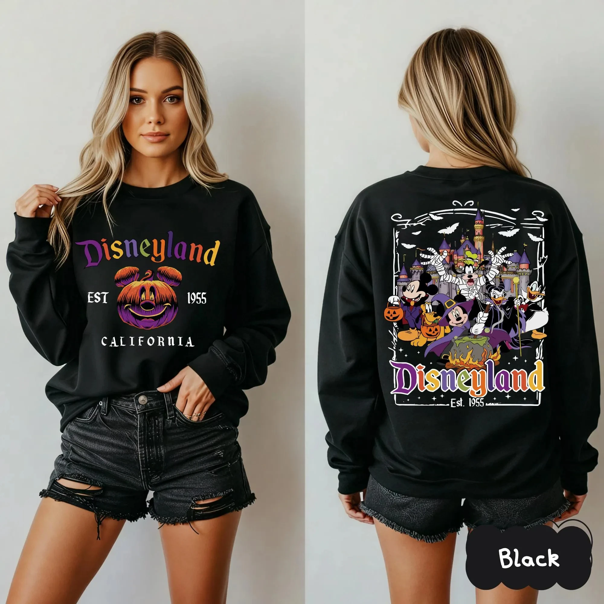 Disneyland 1955 Halloween shirt reversible Disney Halloween sweatshirt Unisex new fall/winter crewneck sweatshirt  tops