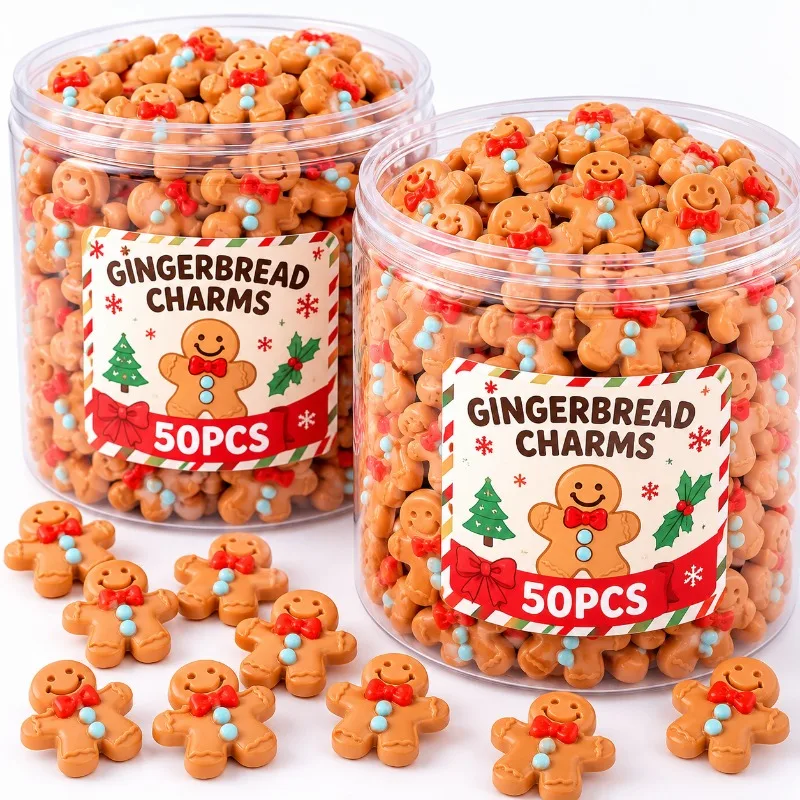 2026 Cartoon Christmas Gingerbread Resin Flatback Cabochon Figurine Scrapbook Christmas Embellishments Jewelry Accessories