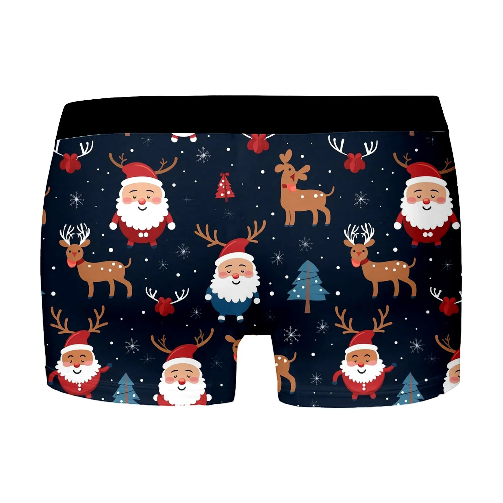 Celana Boxer motif natal pria, celana dalam pinggang sedang nyaman, pakaian dalam kucing lucu Sinterklas, manusia salju