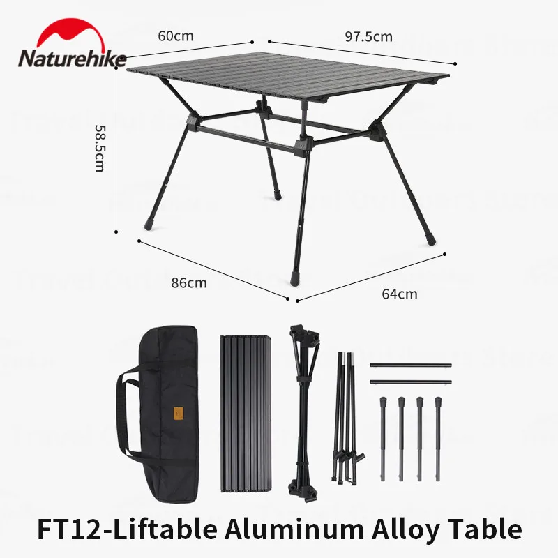 

Naturehike Portable Camping Aluminum Alloy Folding Table Picnic Barbecue Fishing 22-58cm Height Adjustable Detachable Table FT12