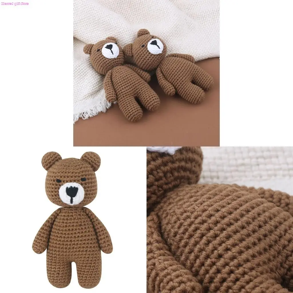 

D0JC Baby Crochet Bear Doll Stuffed Animal Sleeping Brown Bear Toy Newborn Gift