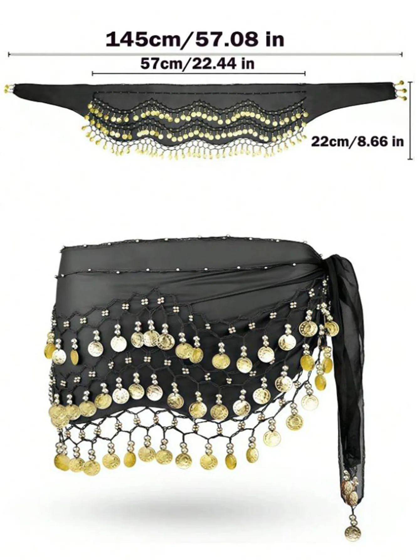 1pc ベリーダンサーヒップスカーフ、コインで包まれた甘いベリーダンススカート、エジプトスタイルのベリーダンスコスチュームヒップスカーフベルト