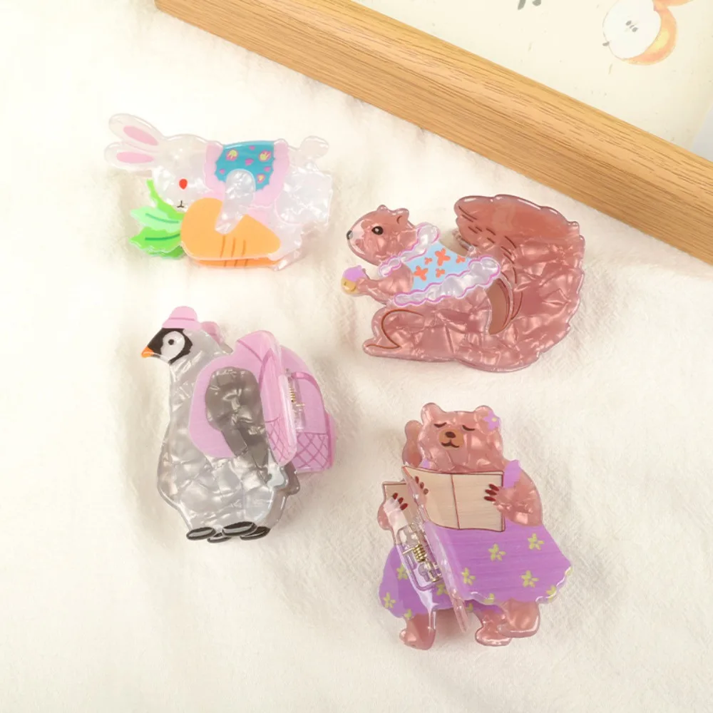 Creative Animals Cute Rabbit Hair Grab Penguin Squirrel Acrylic Shark Clip Geometry Sweet Hairpin Daily