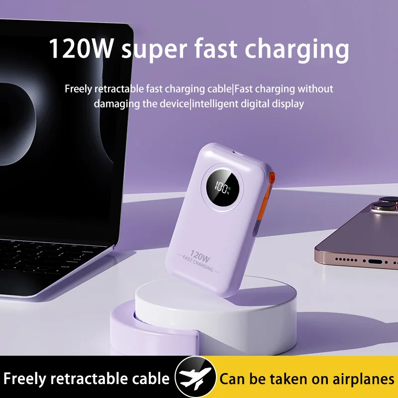 Xiaomi 100000mAh Power Bank Comes With Retractable Cable Bidirectional Fast Charging 120W Portable Power Bank For Iphone Samsung