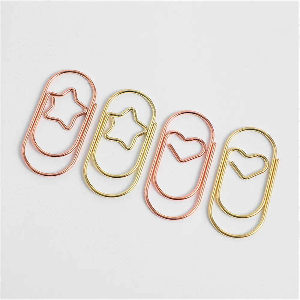 20Pcs/Bag Cute 12*18*38mm Heart Gold Rose Color Clip Bookmark Metal Office Accessories Paper Clips Patchwork Clip Stationery