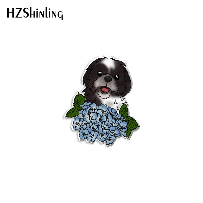 2023 New Collie with Flowers Acrylic Lapel Pin German Shepard Rottweiler Dog Epoxy Butterfly Clasp Pin Handmade Butterfly Brooch