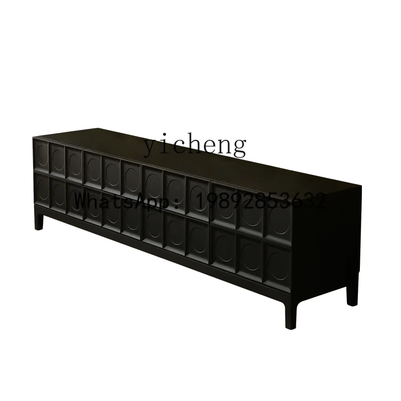 retro matte black TV cabinet solid wood medieval short cabinet audio-visual cabinet ash wood