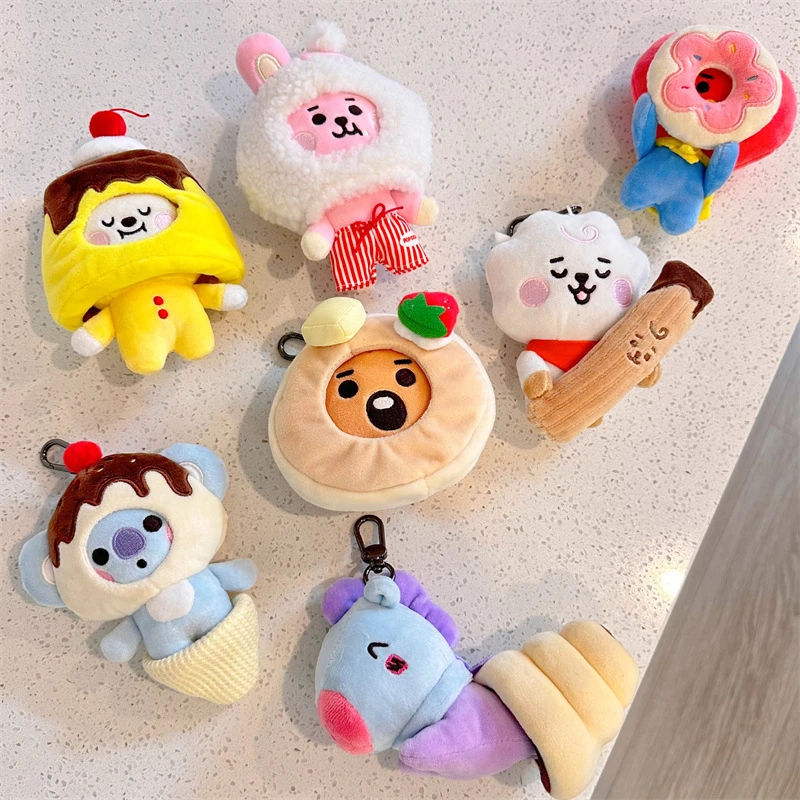 Kawaii BT21 การ์ตูน Tata Rj Chimmy Cooky Shooky Mang Koya Pastry Series การ์ตูนตุ๊กตาพวงกุญแจจี้สาวกระเป๋าจี้