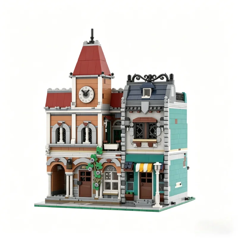 2266PCS Clocktower Bookstore Modular City Street View Building Blocks Creative Assembly Educational Toy Display and Collection