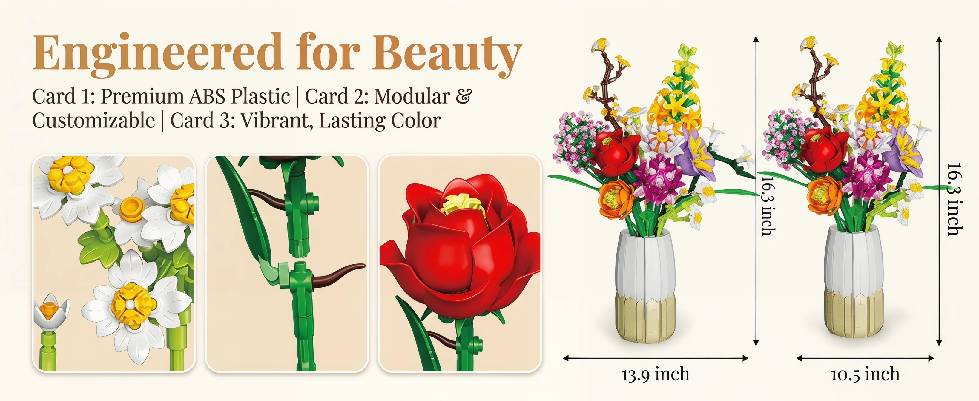 1458PCS Blumenstrauß Bausteine Rose Daisy Lily Modell Ziegel Desktop Dekoration DIY Spielzeug Für Kinder Erwachsene Romantische Geschenke – Detail 2