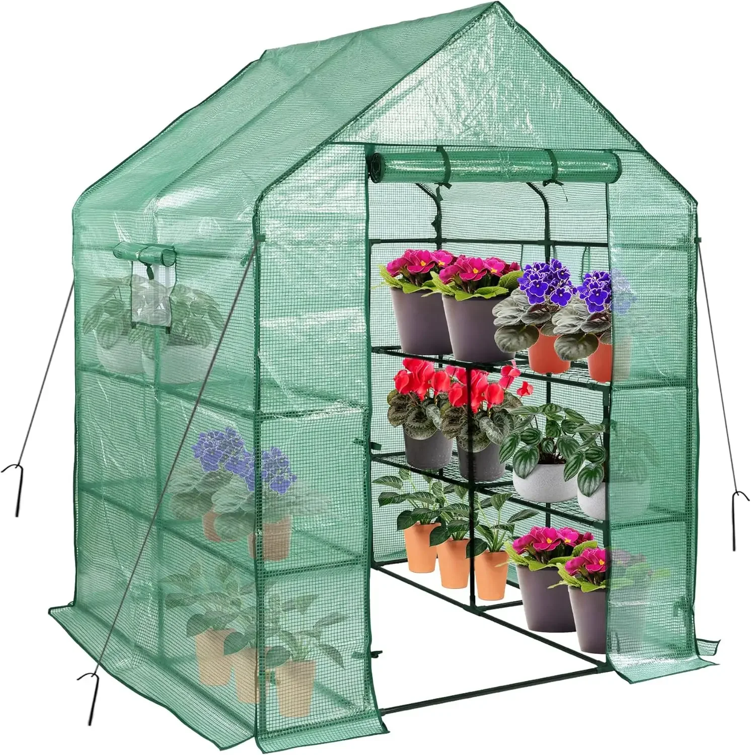 

2024 USA PE Walk in Greenhouse w/2 Side Mesh Windows, Portable Green House w/ Anchors & Ropes Stands Up to Wind, 4.7x4.7x6.3FT