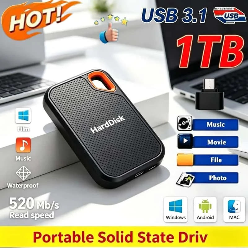 

Windows Mac Linux Laptop E61 1TB Ultra Lightweight External SSD Pocket Sized Plug and Play No Driver Supreme Elite