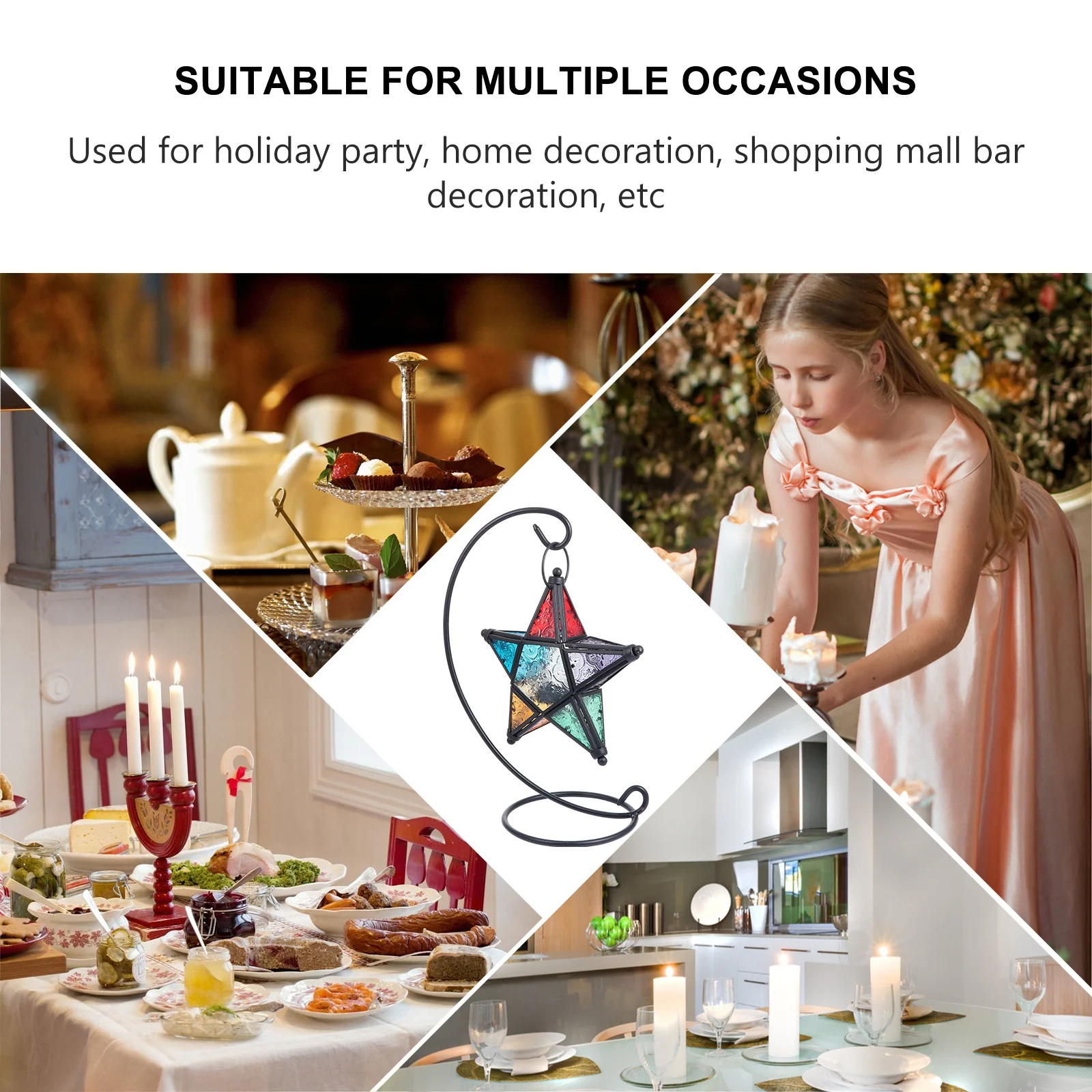 

1Pcs Moroccan Glass Star Candlestick Iron Art Desktop Decoration Romantic Holder Wedding Party Table Decor