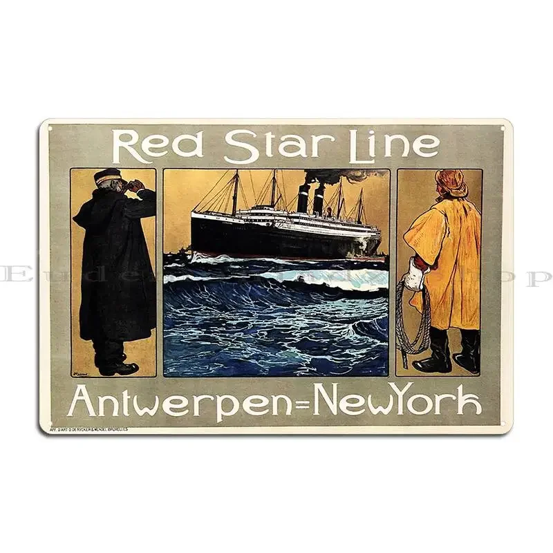 Red Star Line Antwerp To New York Route Via Ocean Liner Steamship Vintage Poster Metal Sign Custom Iron Create Tin Sign Poster