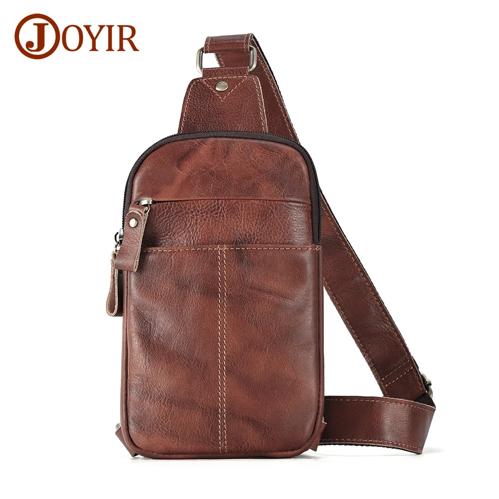 JOYIR Men\'s Leather Hiking Chest Pack Shoulder Bags for 7.9 inch iPad Vintage Crossbody Bag Casual Travel Sling Bag