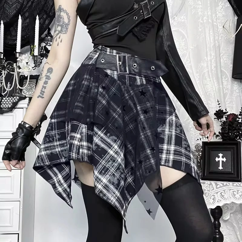 New Punk Fashion Plaid Half Skirt, Subcultural Gothic Personality Street Versatile Short Skirt