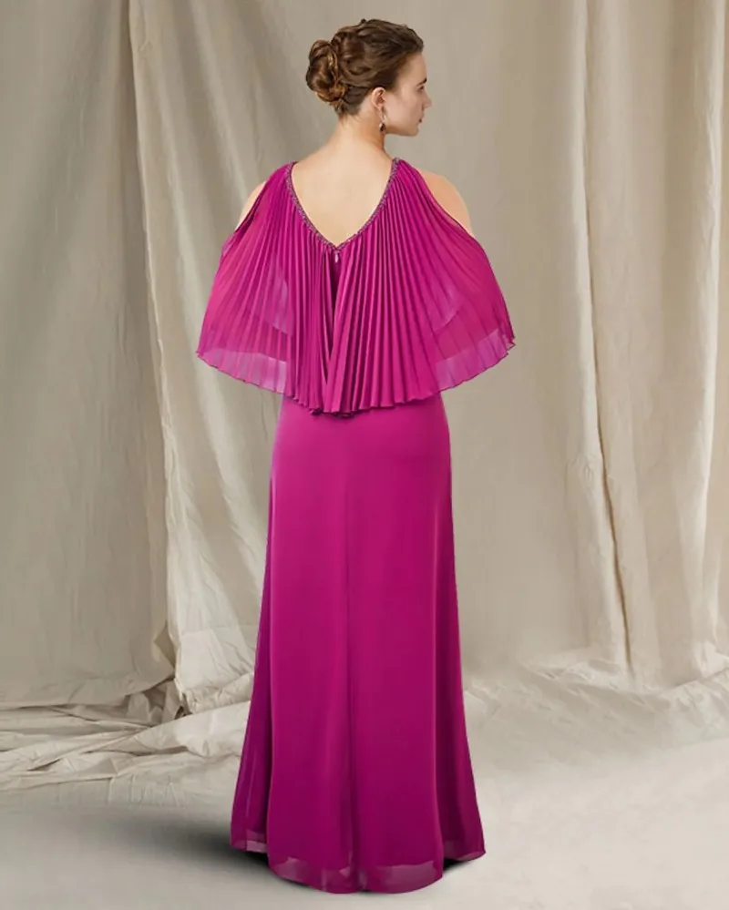 Fucsia A-line Abito per la madre della sposa con spalle scoperte Perline Chiffon Abiti da festa di nozze per lo sposo 2025 Robe De Soiree