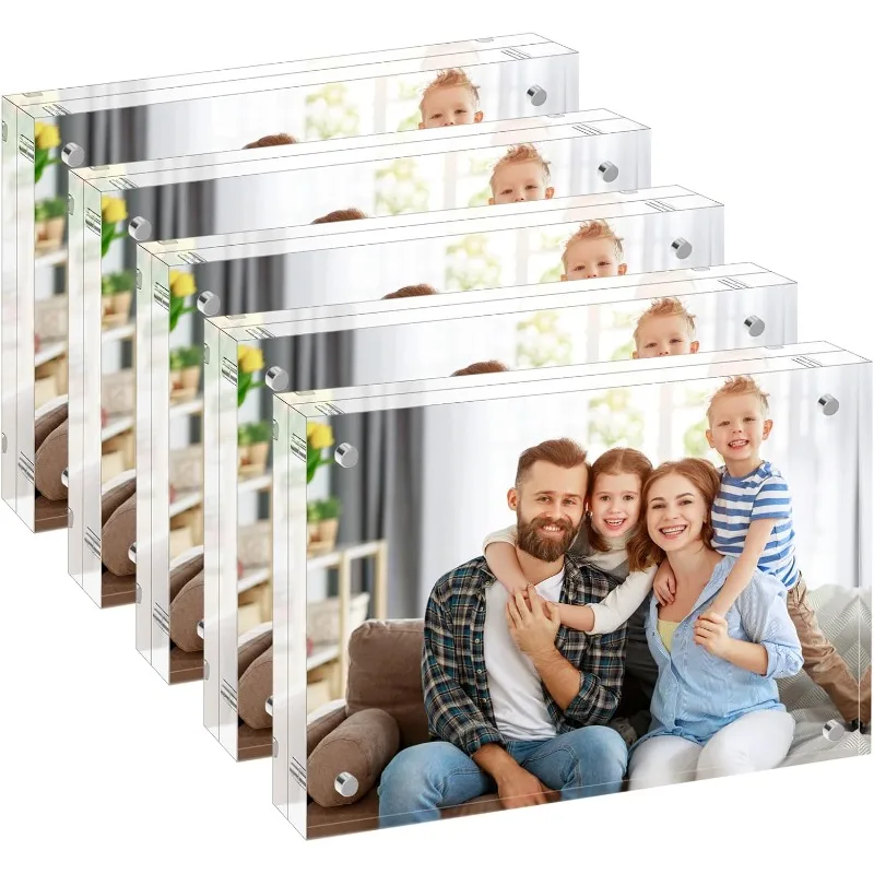 

5x7 Acrylic Picture Frames 5 Pack, 10+10MM Premium Acrylic Photo Frame Magnetic Picture Frames Clear Double Holder-Sided,