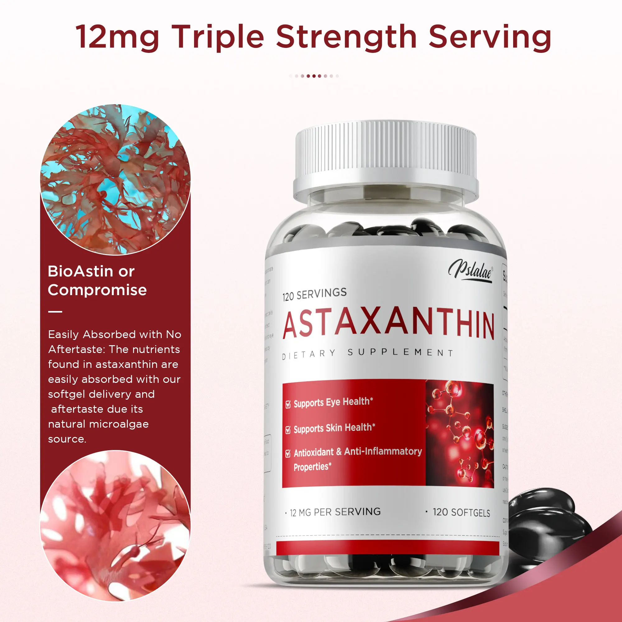 

Astaxanthin Capsules 12mg - Antioxidant, Protect Eye, Skin, Joint and Cardiovascular Health, Cellular Health, Enhances Immunity